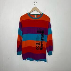 Vintage Hobie Striped Long Sleeve Tee Shirt Crew Neck Race Sailing Size Medium